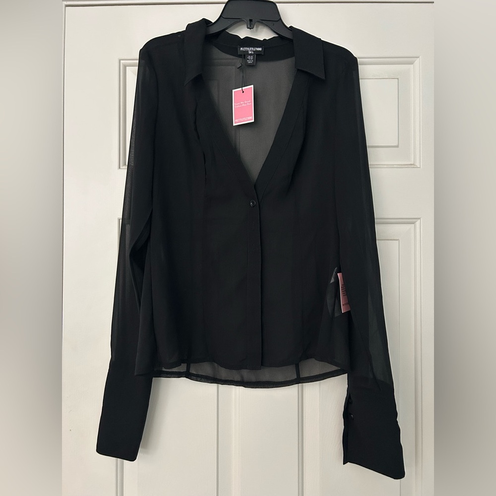 NWT PrettyLittleThing Black Sheer Blouse size 10
